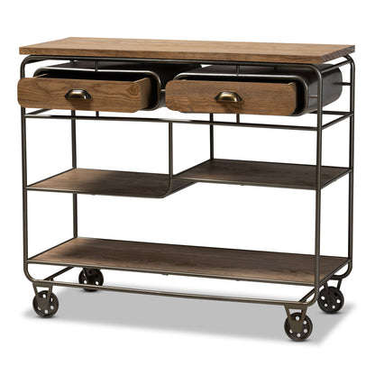Baxton Studio - Grant Cart in Oak Brown/Black - JY20A069-Oak-Cart view 2