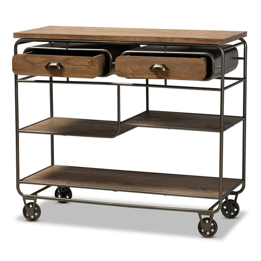 Baxton Studio - Grant Cart in Oak Brown/Black - JY20A069-Oak-Cart view 2