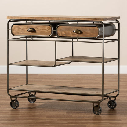 Baxton Studio - Grant Cart in Oak Brown/Black - JY20A069-Oak-Cart view 9