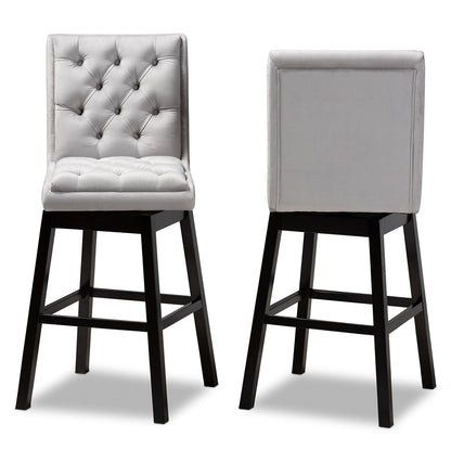 Baxton Studio - Gregory Set of 2 Bar Stools in Light Grey/ Dark Brown - BBT5372-Light Grey Velvet/Wenge-BS view 2