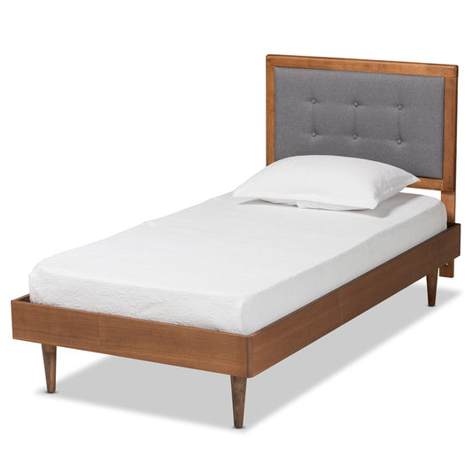 Baxton Studio - Greta Twin Size Bed in Dark Grey/Walnut Brown - Greta-Dark Grey/Ash Walnut-Twin view 1