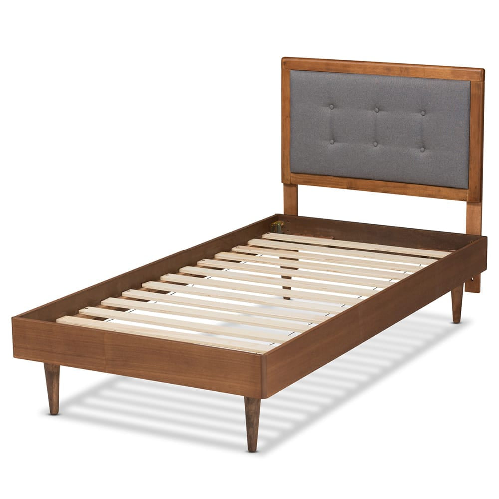 Baxton Studio - Greta Twin Size Bed in Dark Grey/Walnut Brown - Greta-Dark Grey/Ash Walnut-Twin view 3