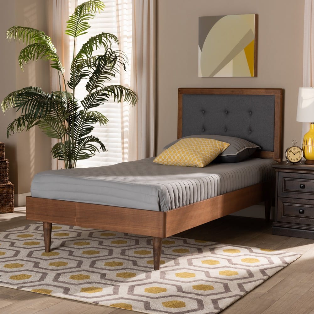 Baxton Studio - Greta Twin Size Bed in Dark Grey/Walnut Brown - Greta-Dark Grey/Ash Walnut-Twin view 6