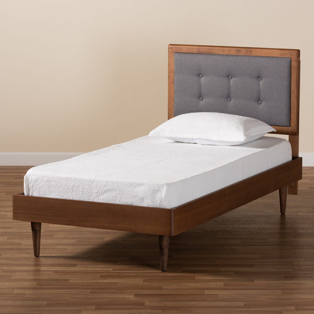 Baxton Studio - Greta Twin Size Bed in Dark Grey/Walnut Brown - Greta-Dark Grey/Ash Walnut-Twin view 7