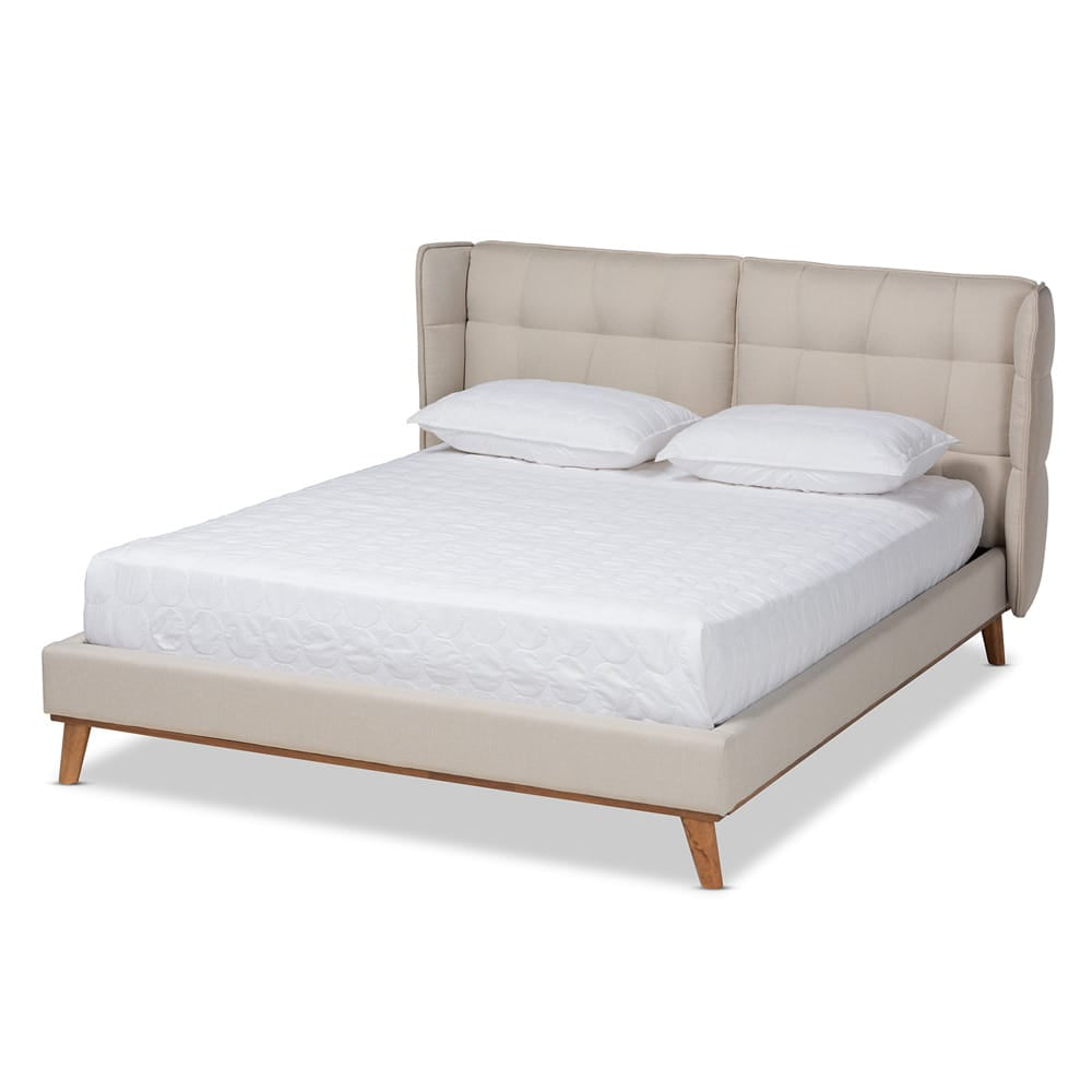 Baxton Studio - Gretchen Queen Size Bed in Light beige/Walnut brown - BBT6917-Light Beige/Walnut-Queen view 1