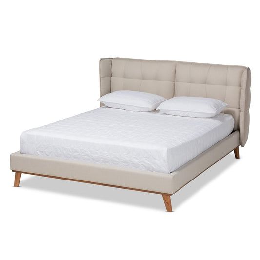 Baxton Studio - Gretchen Queen Size Bed in Light beige/Walnut brown - BBT6917-Light Beige/Walnut-Queen view 1