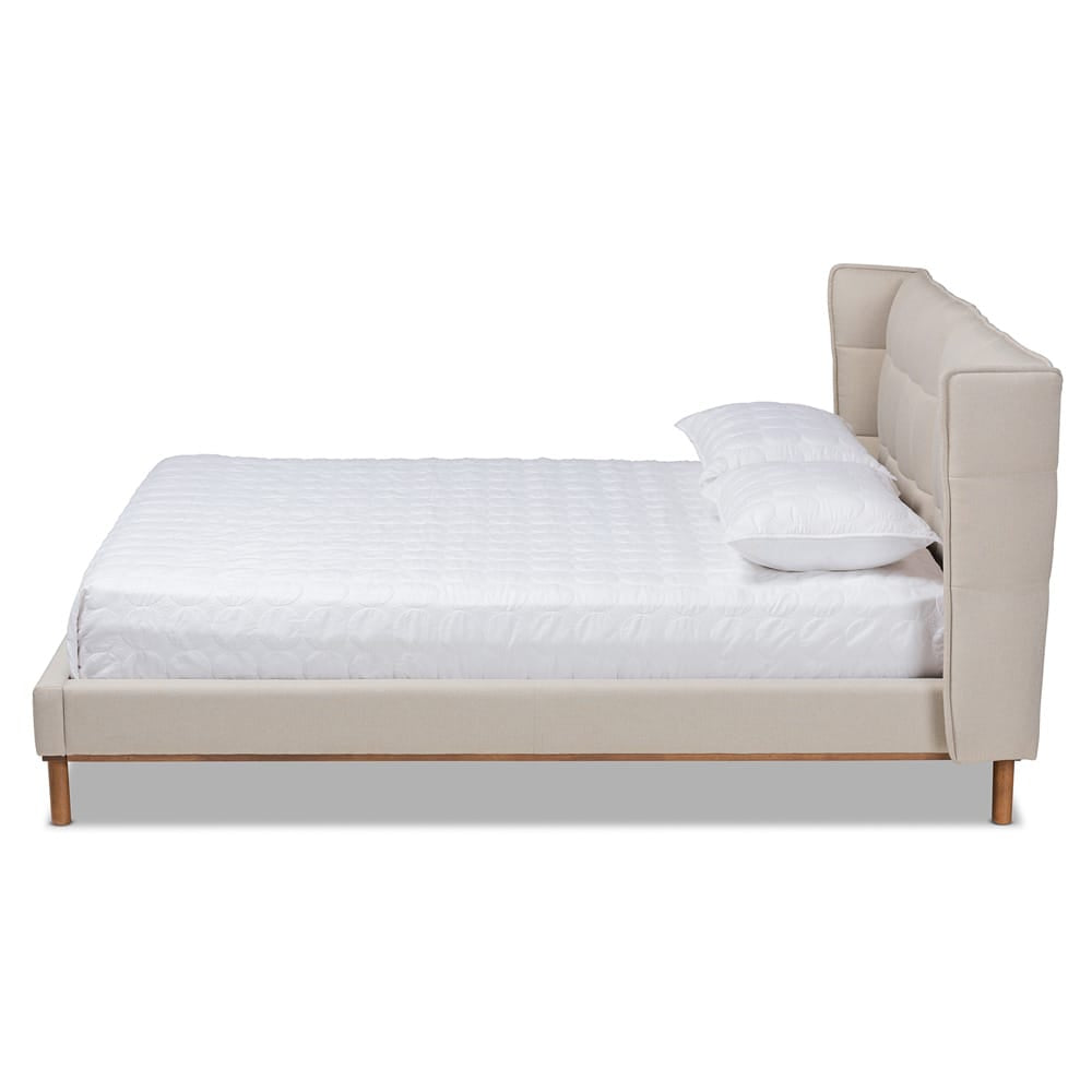Baxton Studio - Gretchen Queen Size Bed in Light beige/Walnut brown - BBT6917-Light Beige/Walnut-Queen view 2