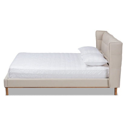 Baxton Studio - Gretchen Queen Size Bed in Light beige/Walnut brown - BBT6917-Light Beige/Walnut-Queen view 2