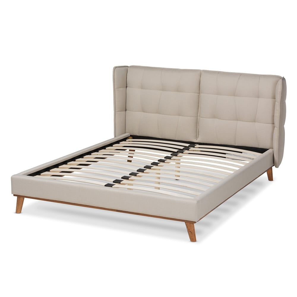 Baxton Studio - Gretchen Queen Size Bed in Light beige/Walnut brown - BBT6917-Light Beige/Walnut-Queen view 3