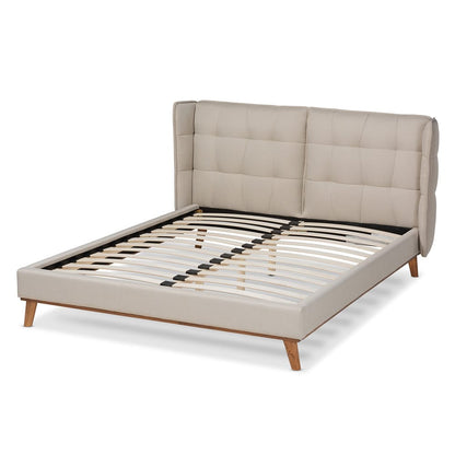 Baxton Studio - Gretchen Queen Size Bed in Light beige/Walnut brown - BBT6917-Light Beige/Walnut-Queen view 3