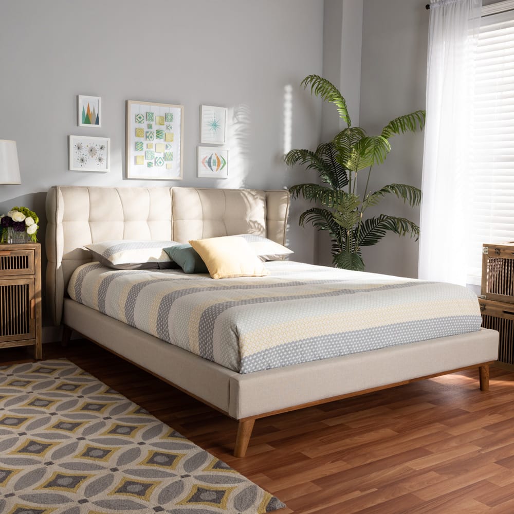 Baxton Studio - Gretchen Queen Size Bed in Light beige/Walnut brown - BBT6917-Light Beige/Walnut-Queen view 6