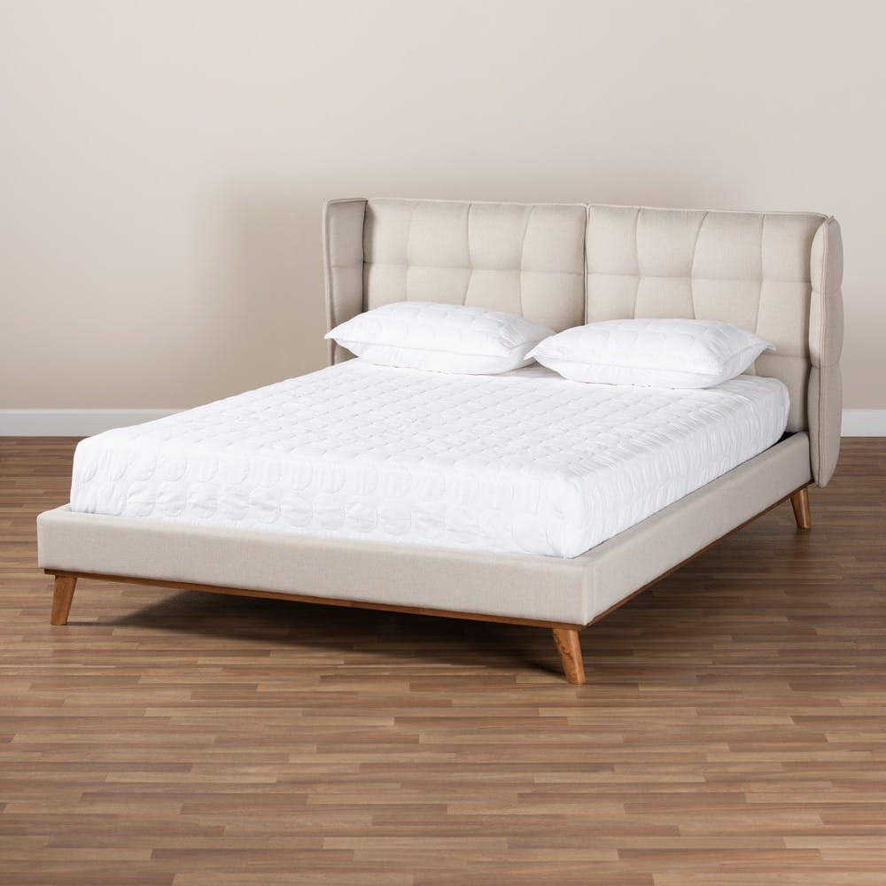 Baxton Studio - Gretchen Queen Size Bed in Light beige/Walnut brown - BBT6917-Light Beige/Walnut-Queen view 7