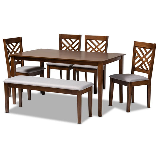 Baxton Studio - Gustavo Dining Set in Grey/Walnut - RH317C-Grey/Walnut-6PC Dining Set view 1