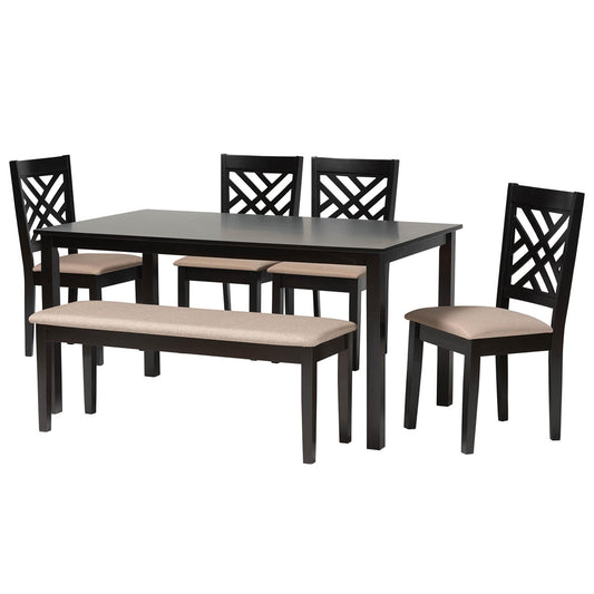 Baxton Studio - Gustavo Dining Set in Sand/Dark Brown - RH317C-Sand/Dark Brown-6PC Dining Set view 1