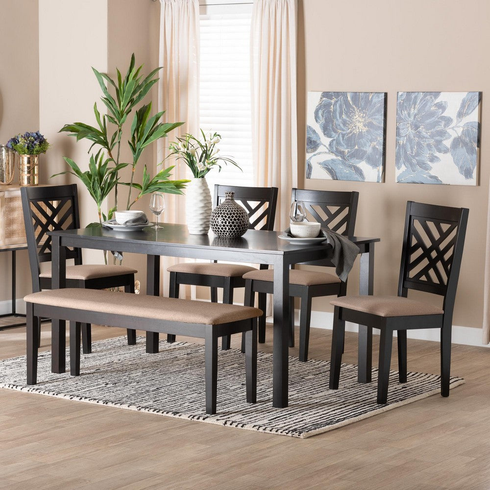 Baxton Studio - Gustavo Dining Set in Sand/Dark Brown - RH317C-Sand/Dark Brown-6PC Dining Set view 9