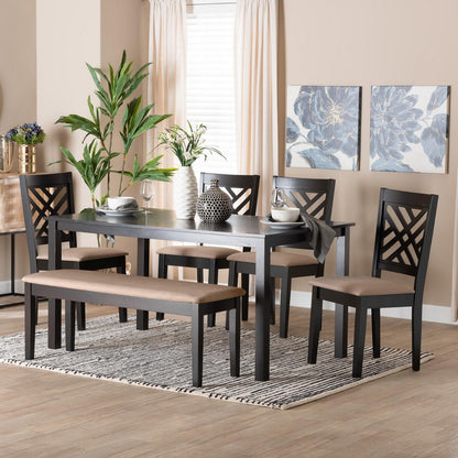 Baxton Studio - Gustavo Dining Set in Sand/Dark Brown - RH317C-Sand/Dark Brown-6PC Dining Set view 9