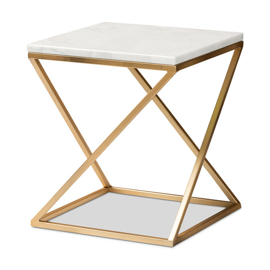 Baxton Studio - Hadley End Table in White/Gold - H01-94137-Metal/Marble Side Table view 1