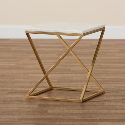 Baxton Studio - Hadley End Table in White/Gold - H01-94137-Metal/Marble Side Table view 6