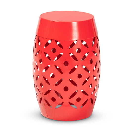 Baxton Studio - Hallie Outdoor End Table in Red - H01-101371 Red Metal Side Table view 1