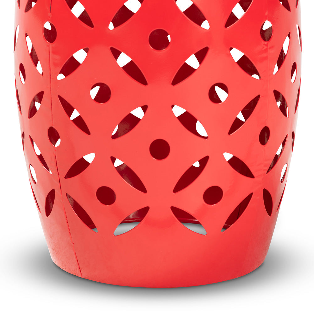 Baxton Studio - Hallie Outdoor End Table in Red - H01-101371 Red Metal Side Table view 2