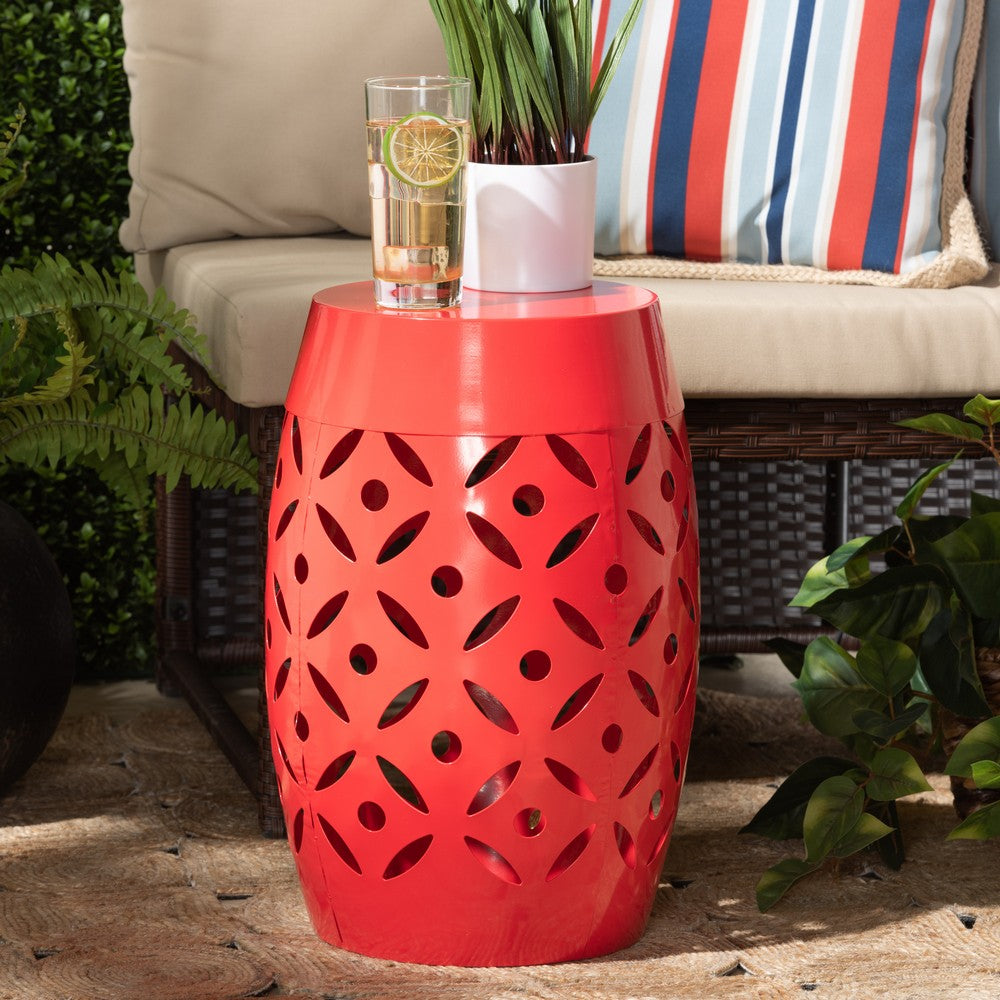 Baxton Studio - Hallie Outdoor End Table in Red - H01-101371 Red Metal Side Table view 4