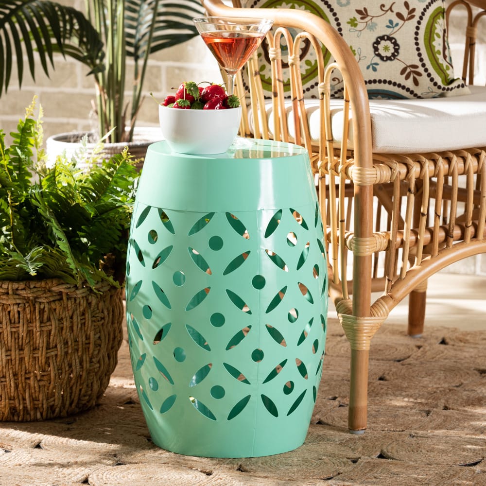 Baxton Studio - Hallie Outdoor Side Table in Aqua - H01-101371B Aqua Metal Side Table view 5