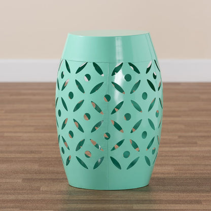 Baxton Studio - Hallie Outdoor Side Table in Aqua - H01-101371B Aqua Metal Side Table view 6