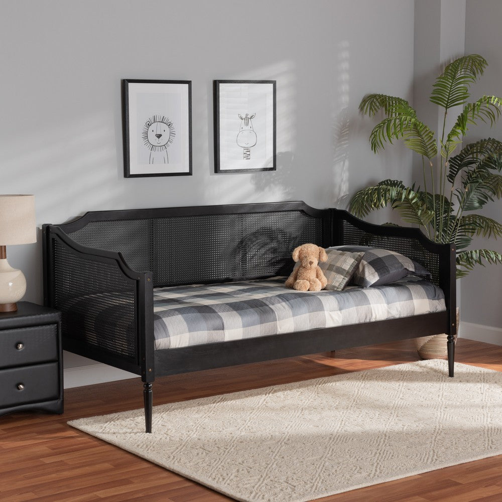 Baxton Studio - Hancock Daybed in Black/Charcoal - MG0075-Black Rattan/Black-Daybed view 6
