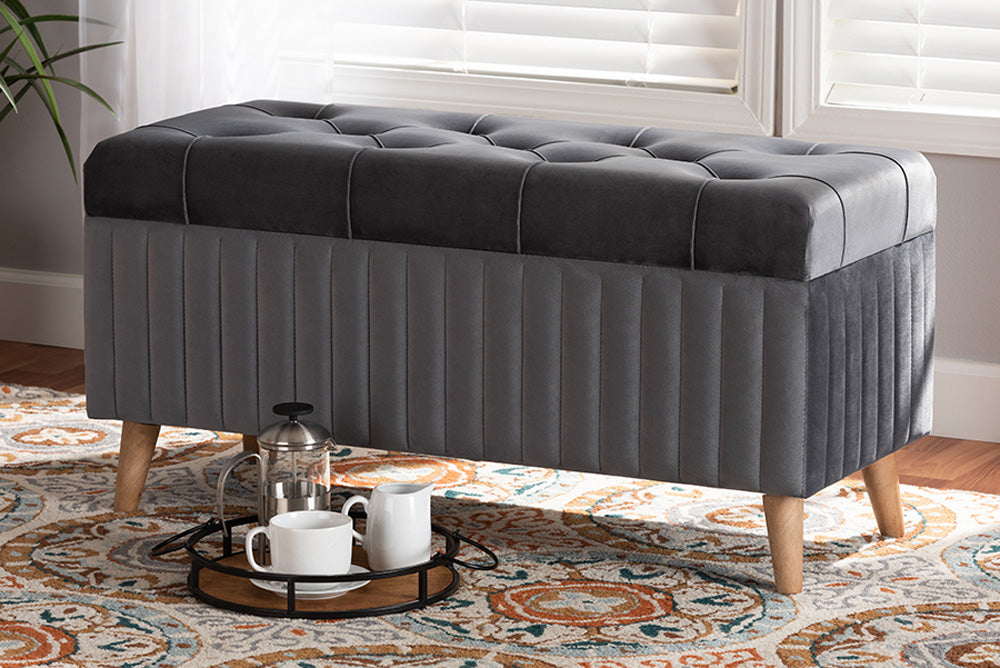 Baxton Studio - Hanley Storage Ottoman - HY2A19B046S-Grey Velvet-Otto view 5