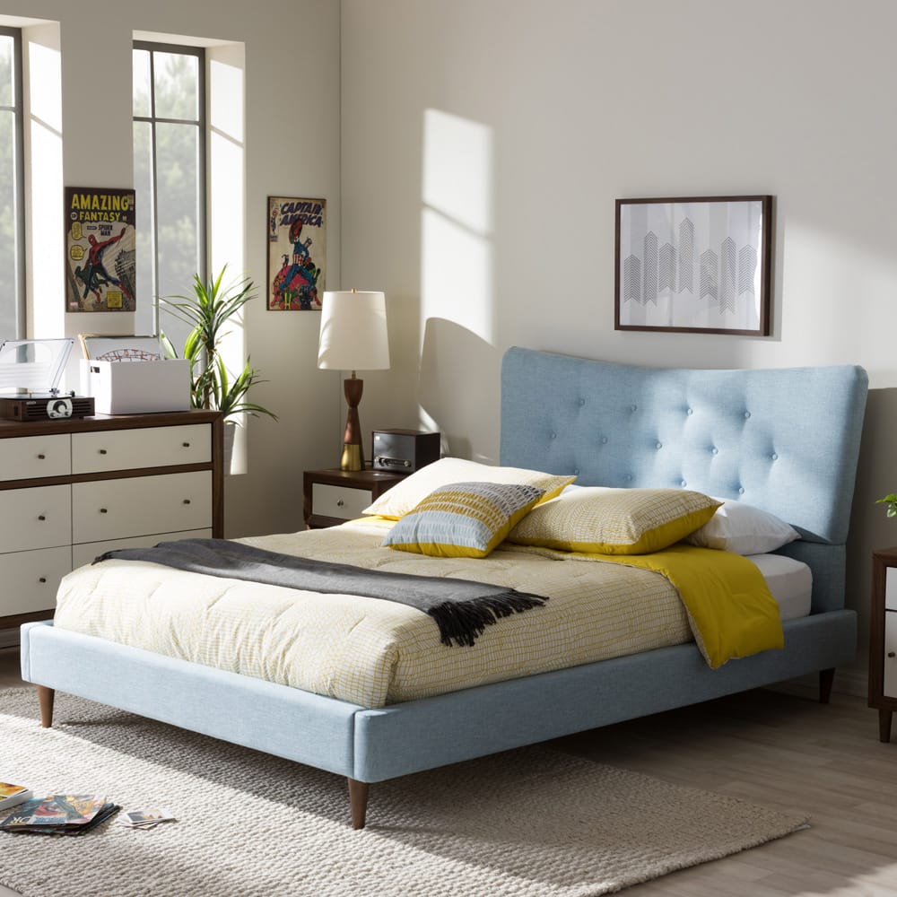 Baxton Studio - Hannah Queen Size Bed in Light Blue - BBT6570-Light Blue-Queen view 5