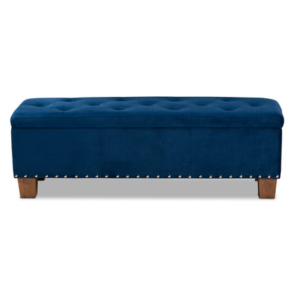 Baxton Studio - Hannah Storage Ottoman in Navy Blue/Brown - BBT3136-Navy Velvet/Walnut-Otto view 3