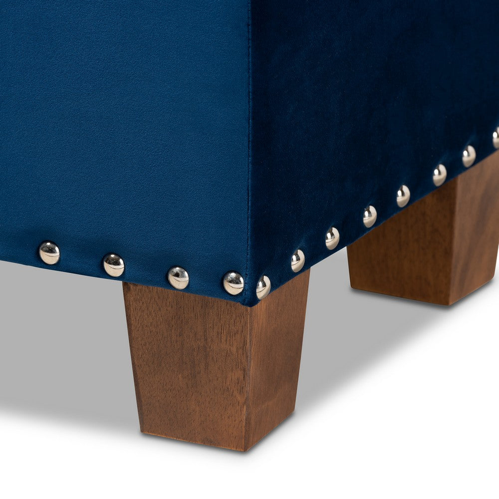 Baxton Studio - Hannah Storage Ottoman in Navy Blue/Brown - BBT3136-Navy Velvet/Walnut-Otto view 7