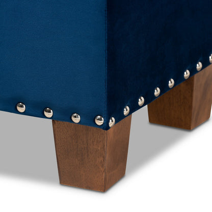 Baxton Studio - Hannah Storage Ottoman in Navy Blue/Brown - BBT3136-Navy Velvet/Walnut-Otto view 7