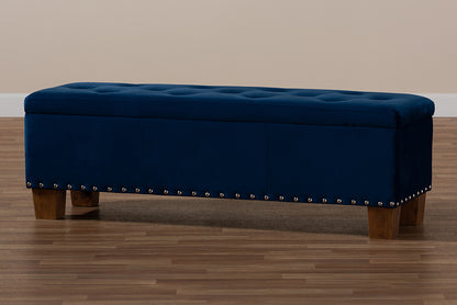 Baxton Studio - Hannah Storage Ottoman in Navy Blue/Brown - BBT3136-Navy Velvet/Walnut-Otto view 10