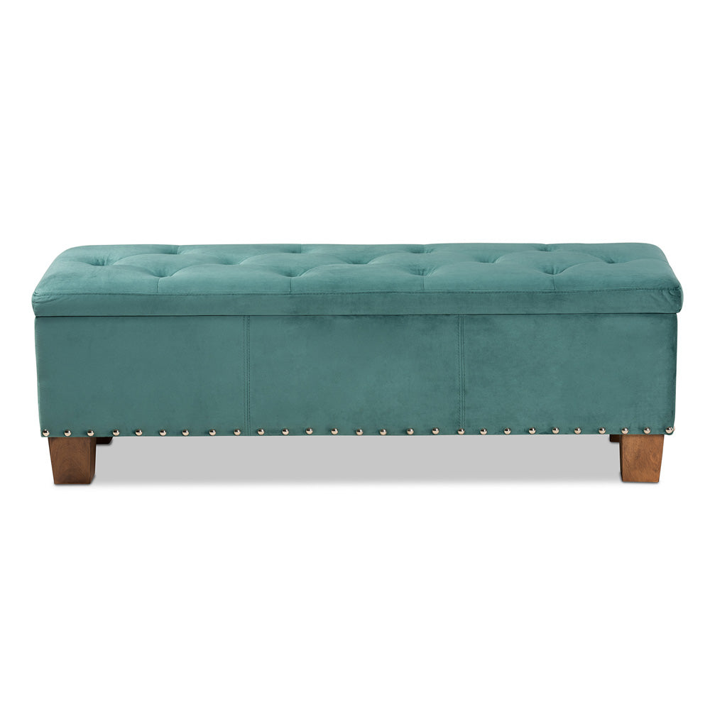 Baxton Studio - Hannah Storage Ottoman in Teal Blue/Brown - BBT3136-Teal Velvet/Walnut-Otto view 3