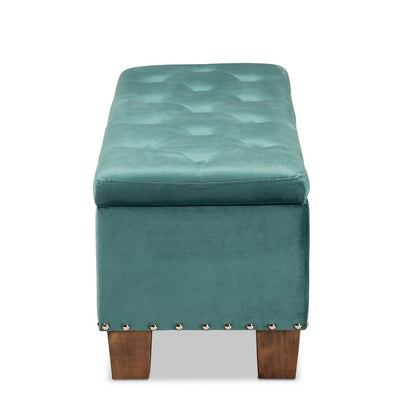 Baxton Studio - Hannah Storage Ottoman in Teal Blue/Brown - BBT3136-Teal Velvet/Walnut-Otto view 4