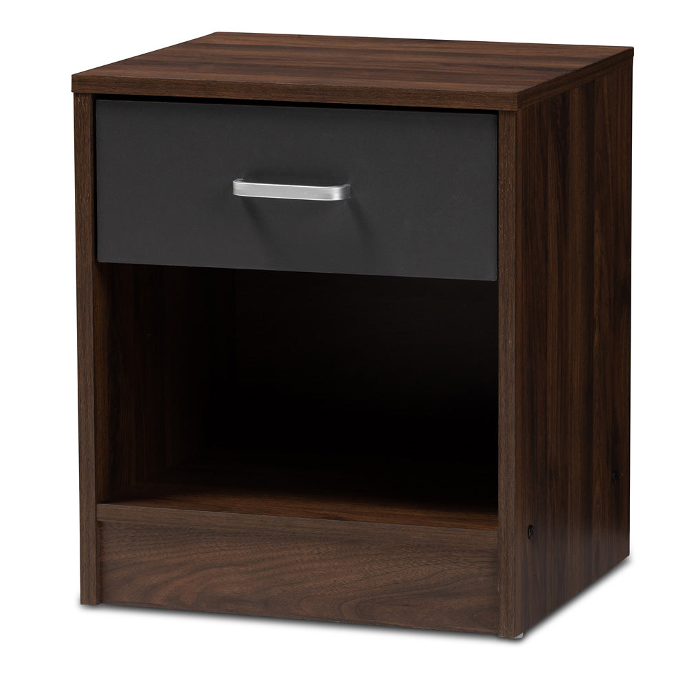 Baxton Studio - Hansel Nightstand in Walnut Brown/Dark Grey - SENT009-Columbia Brown/Dark Grey-NS view 1