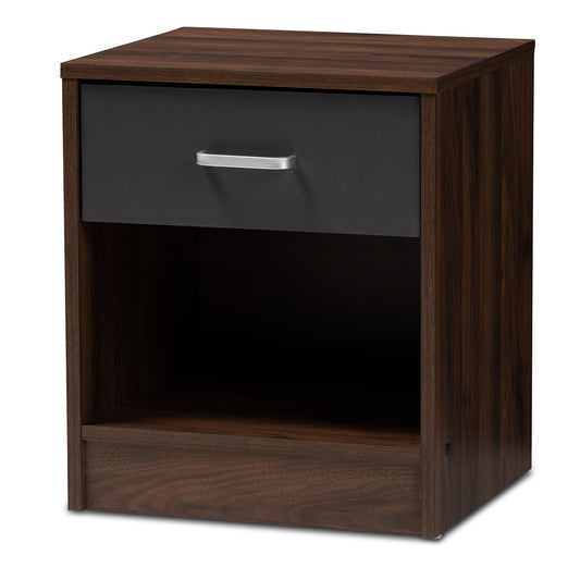 Baxton Studio - Hansel Nightstand in Walnut Brown/Dark Grey - SENT009-Columbia Brown/Dark Grey-NS view 1