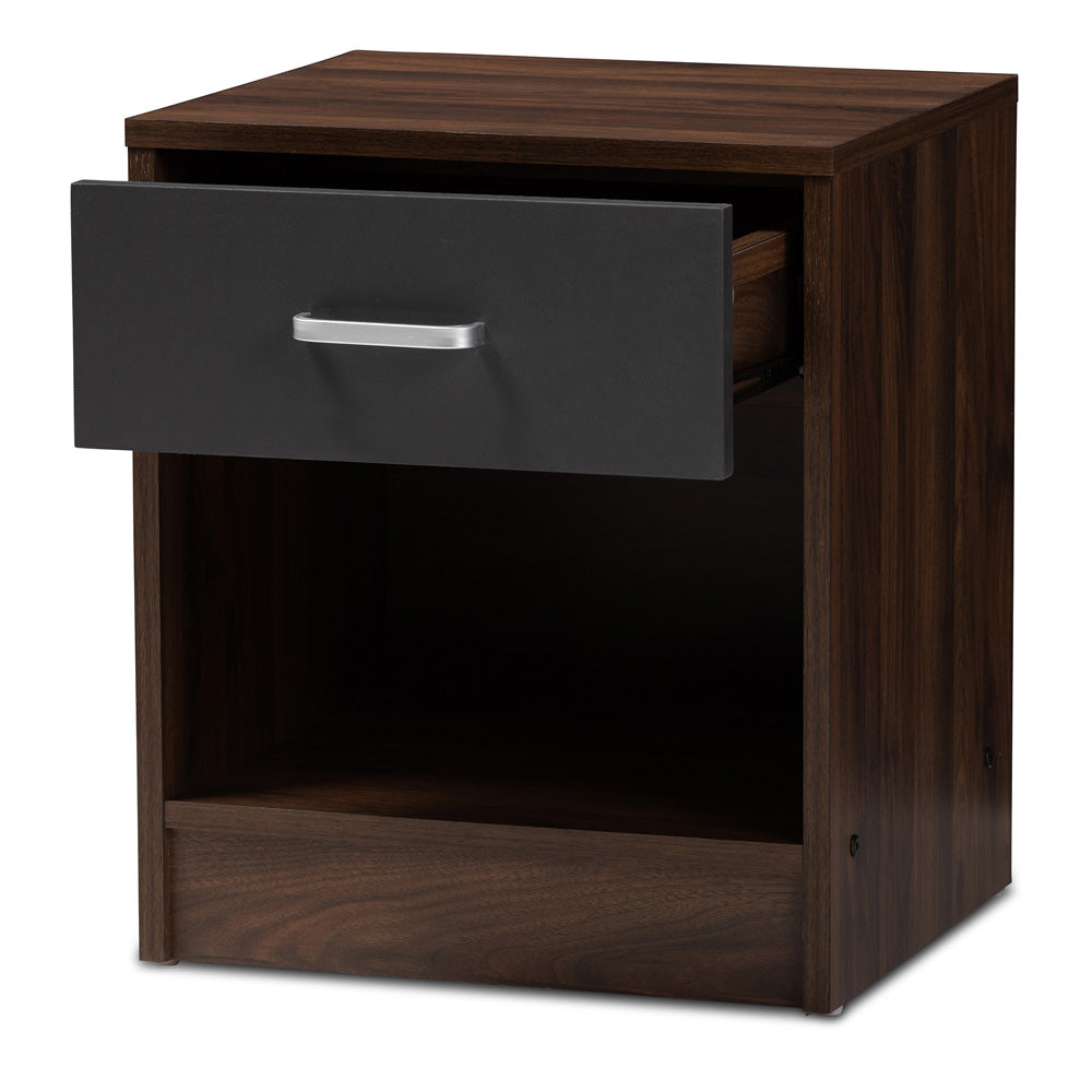 Baxton Studio - Hansel Nightstand in Walnut Brown/Dark Grey - SENT009-Columbia Brown/Dark Grey-NS view 2