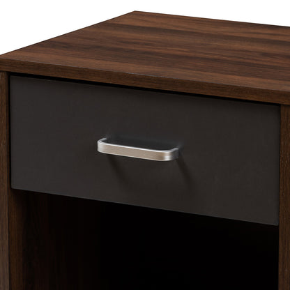 Baxton Studio - Hansel Nightstand in Walnut Brown/Dark Grey - SENT009-Columbia Brown/Dark Grey-NS view 5