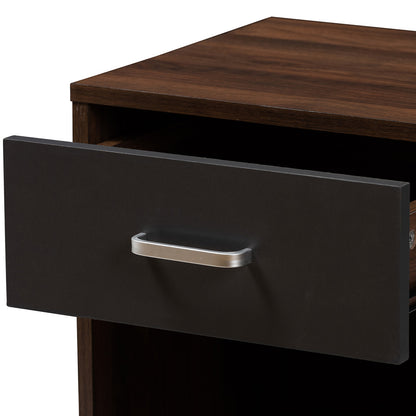 Baxton Studio - Hansel Nightstand in Walnut Brown/Dark Grey - SENT009-Columbia Brown/Dark Grey-NS view 6
