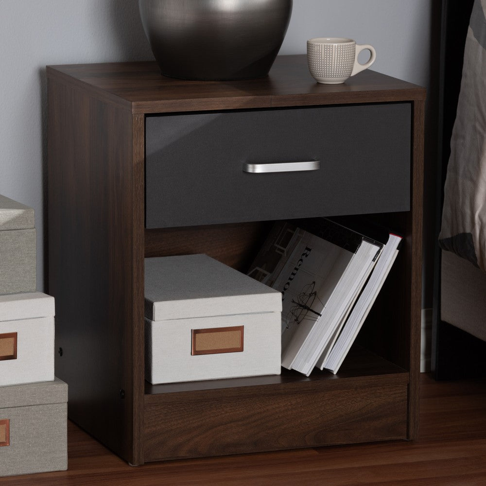Baxton Studio - Hansel Nightstand in Walnut Brown/Dark Grey - SENT009-Columbia Brown/Dark Grey-NS view 7