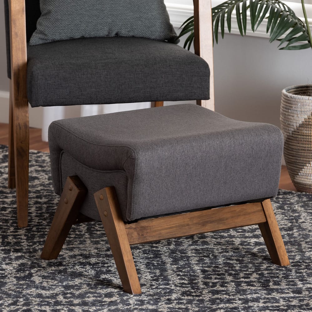 Baxton Studio - Hanson Ottoman in Dark Grey/Walnut Brown - RAC527-Dark Grey-Otto view 6