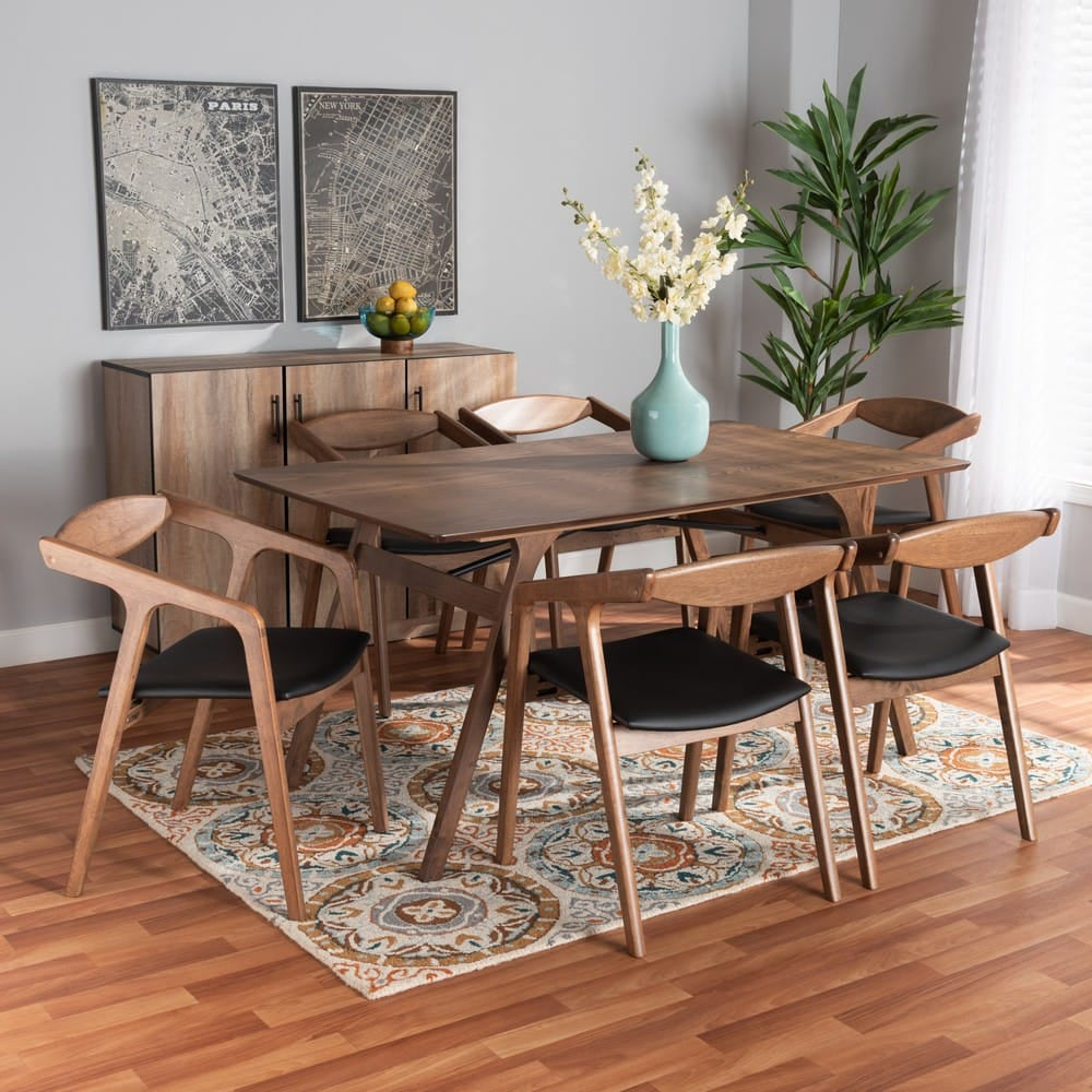 Baxton Studio - Harland Dining Set in Black/Walnut Brown - RDC809B-AC-Black/Walnut-7PC Dining Set view 7