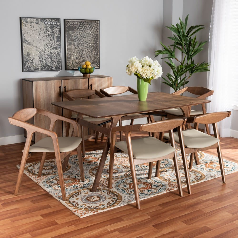 Baxton Studio - Harland Dining Set in Grey/Walnut Brown - RDC809B-AC-Steel/Walnut-7PC Dining Set view 7