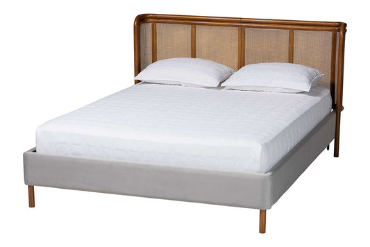 Baxton Studio - Harrell Queen Size Bed - BBT61161-Light Grey/Walnut-Queen view 1