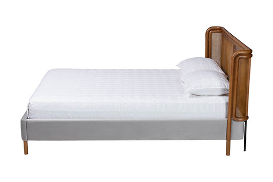Baxton Studio - Harrell Queen Size Bed - BBT61161-Light Grey/Walnut-Queen view 2