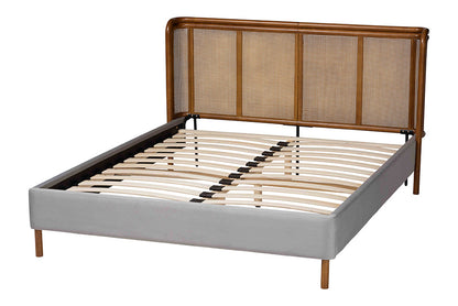 Baxton Studio - Harrell Queen Size Bed - BBT61161-Light Grey/Walnut-Queen view 3