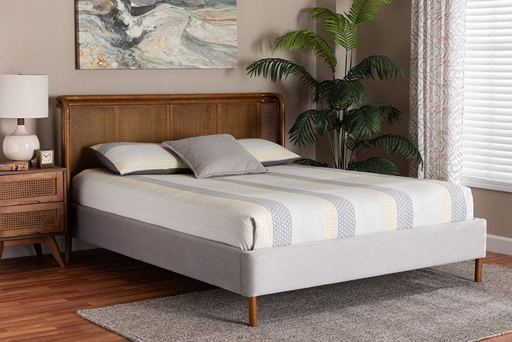 Baxton Studio - Harrell Queen Size Bed - BBT61161-Light Grey/Walnut-Queen view 5