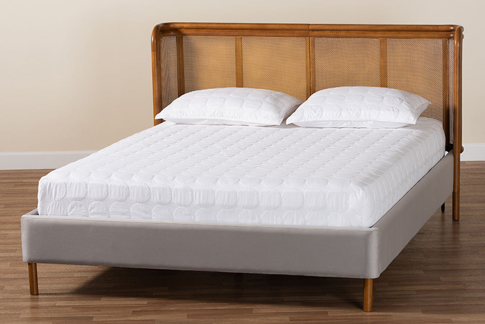Baxton Studio - Harrell Queen Size Bed - BBT61161-Light Grey/Walnut-Queen view 8